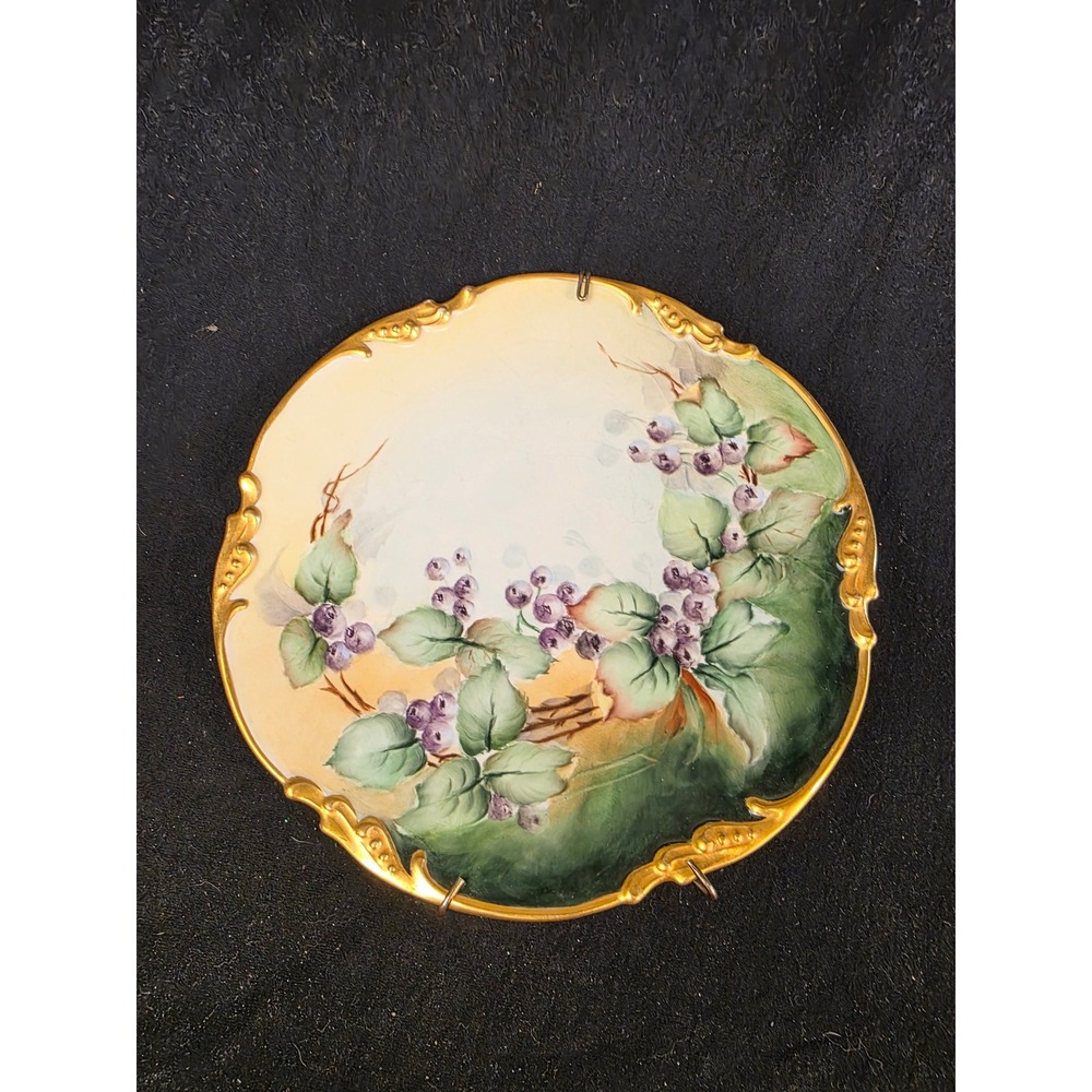 Antique J.P.L. Limoges France Hand Painted Berry Porcelain Plate Gold Gilt 8.25"